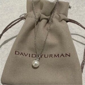 David Yurman Silver Pearl Drop Necklace with White Pearl